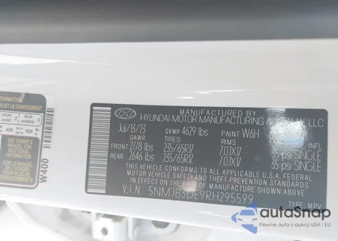 2024 Hyundai Tucson Sel from USA, damaged, VIN 5NMJB3DE9RH295599